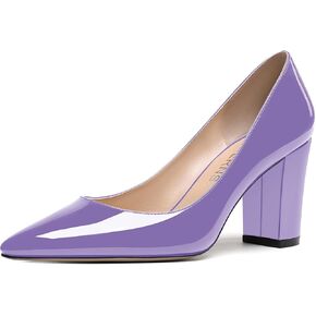 WAYDERNS Women's Solid Slip On Pointed Toe Patent Block High Heel Pumps Shoes 3.5 Inch