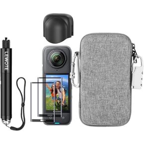 7 in1 Compatible with Insta360 X4 Accessories Kit[Silicone Len Cap][Extendable Selfie Stick][2Pcs Screen Protector Film][Carrying Case Bag with Carabiner and Anti-Loss Lock]