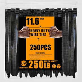 Black Zip Ties12 Inch 200 pcs, UV Resistant Cable Ties Industrial Multi-Purpose with 75Pounds Tensile Strength, Wire Ties for indoor and outdoor use, Nylon Cable Zip Ties