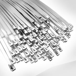 Heavy Duty Metal Zip Ties UV Resistant Stainless Steel Zip Ties 7.9+ 13.8inch Inch in total 200pcs Self-Locking Zip Ties For Fence Exhaust Pipe Outdoor （White 7.9+ 13.8inch)
