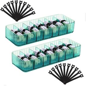 عبوتان من منظم الشاحن الشفاف، صندوق منظم سلك الشحن الشفاف مع 20 قطعة من روابط الكابلات و6 حجرات in Kuwait