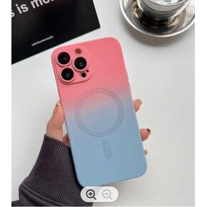 All4UINC iPhone 15 Pro Max Case with Magnetic Fitting for Magsafe Case Luxury Cute Soft Liquid Silicone Slim Shockproof Full Camera Protector Cover Phone Case (Blue/Pink)