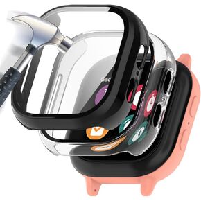 [2-Pack] Case with Tempered Glass Screen Protector Compatible for Gizmo Watch2, 9H Hardness 360° All-Round Protective Ultra Thin Protective PC Case Cover for Gizmo Watch2 Black Transparent