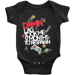 Damn Lag - Baby Funny Video Game Daddy New Baby Bodysuit Short Sleeve Black 0-3 Months