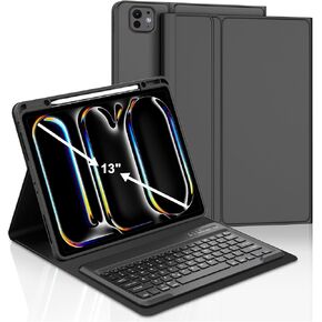 KVAGO for iPad Pro 13 inch M4 Case with Keyboard, Magnetic Bluetooth Keyboard Case, Auto Wake/Sleep, Folio Cover with Pencil Holder for iPad Pro 13 inch 2024, Black