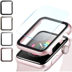 fohuas Compatible Apple Watch Case with Screen Protector, plating metal HD Clear case Air Bubble Free iWatch Protector Cover Hard PC Ultra-Thin Plating Bumper (Rose Gold, Series 3 2 1 42mm)