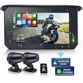 مسجل كاميرا دراجة نارية PARKVISION - 5 بوصة مقاوم للماء للدراجات النارية Carplay Android Auto - كاميرا تسجيل عالية الدقة 1080 بكسل - شاشة لمس IPS محمولة - تسجيل حلقة G-Sensor بسعة 64 جيجابايت in Kuwait