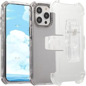 حافظة CCSamll لهاتف iPhone 15 Pro Max شفافة تمامًا مع مشبك حزام، [ليست صفراء] [حماية من السقوط العسكري] مقاومة للصدمات مع مسند دوار 360 درجة لهاتف iPhone 15 Pro Max BLF أسود شفاف