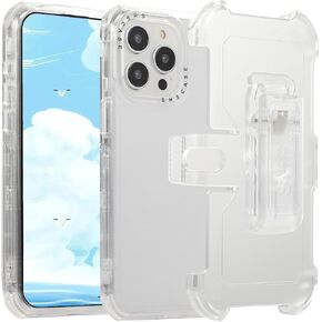 CCSamll for iPhone 15 Pro Max Case Crystal Clear with Belt Clip Holster, [Not Yellowing] [Military Drop Protection] Shockproof with 360°Rotating Kickstand for iPhone 15 Pro Max BLF Transparent