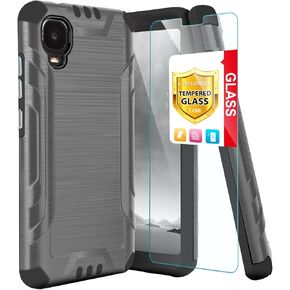 TJS Compatible with Alcatel TCL A3 A509DL Case/TCL A30 Case, with Tempered Glass Screen Protector, Magnetic Support Hybrid Shockproof Metallic Brush Finish Protector Phone Case Cover (Blue)