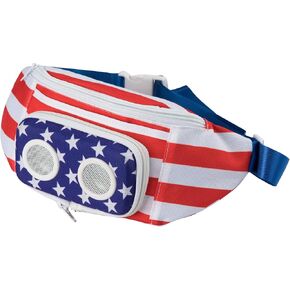 American Flag Fannypack with Speakers. Bluetooth Fanny Pack for Parties/Festivals/Raves/Beach/Boats. Rechargeable, Works with iPhone & Android. (2024 Edition)