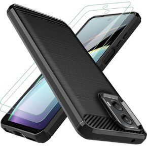 for Moto G-5G 2024 Case：with 2pcs Screen Protector Shock-Absorption Flexible TPU Rubber Protective Cell for Motorola Moto G 5G 2024 Phone Case Cover(Black)