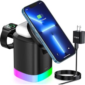 MQOUNY Magnetic Wireless Charging Station for Apple Series,3 in 1 Faster Mag-Safe Wireless Charger Stand for iPhone 14/13/12 Series/iPhone11/Samsung, Apple Watch Series and Airpods with QC3.0 Adapter