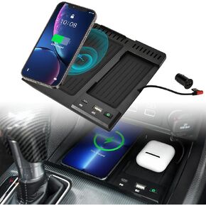 Wireless Charger for 2022+ Honda Civic, 30W Fast Charging USB-A USB-C 15W Wireless Charger Panel with Anti-Slip Silicon Mat for Honda Civic 2022 2023 2024 Accessories