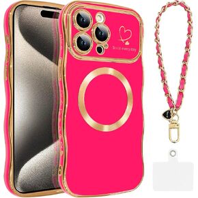 OOK Case for iPhone 14 Pro Max 6.7 Inch (Compatible with MagSafe) Soft TPU Anti-Scratch Shockproof Wireless Charging Curly Wave Frame Shape Case with Strap Lanyard - Purple