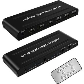 HDMI Switch with eARC Audio Extractor,4K60Hz HDMI Switch 4 in 1 with Audio Out,Supports IR Remote,18Gbps,eARC/ARC,Soundbar,HDCP 2.2,LPCM 7.1,HDR10,Dolby Digital Plus(401EARC)
