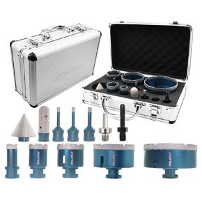 Tile Hole Saw Kit - 12pcs Diamond Core Drill Bits Set 1/4" 5/16" 4/5" 1-3/8" 2" 3" 4" with 4/5" Finger Bit 2" Beveling Chamfer Bit SDS/HEX Adapter for Porcelain Ceramic Granite Marble