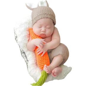 TokiySn-baby Newborn Photography Baby Outfits Clothes for Newborn Rabbit Radish Crochet Knitted Photography Prop Outfit Set, Cream