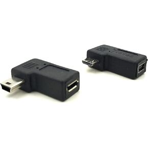 Duttek Micro USB to Mini USB Combo Adapter, Right Angle 90 Degree 1 pc Mini USB Male to Micro USB Female Adapter + 1 pc Mini USB Female to Micro USB Male Adapter Converter