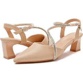 DADAWEN Women's Slingback Low Chunky Heels Closed Pointed Toe Rhinestone Ankle Strap Wedding Party Dress Pump Shoes