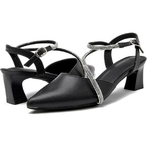 DADAWEN المرأة Slingback منخفضة حذاء بكعب سميك مغلق بمقدمة مدببة حجر الراين حزام الكاحل فستان حفلات الزفاف حذاء بكعب