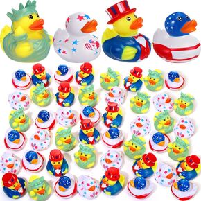 Jerify 24 Pcs 2 Inch Patriotic Rubber Ducks Summer Small Shower Float Rubber Ducks Star Ducky for Bath Birthday Gifts Baby Showers Beach Pool 4th of July Independence Day (Classic)