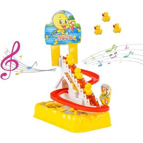Small Ducks Climbing Toys, Electric Llittle Duck Climbing Stairs Toy, Funny Duck Roller Coaster Track Toy with 3 Duck LED Lights & Music Button, Small Duck Slide Toy for Toddlers Kids and Baby