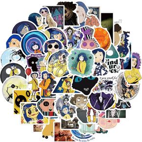 N&S Coraline & The Secret Door Stickers for Water Bottles 50 Pcs Cute,Waterproof,Aesthetic,Trendy Stickers for Teens,Girls Perfect for Waterbottle,Laptop,Phone,Travel Extra Durable Vinyl