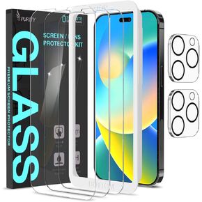 Purity (3+2 Pack Designed for iPhone 14 Pro 2022, 3 Pack Screen Protector + 2 Pack Camera Lens Protector [Tempered Glass], Slim Case Compatible Premium HD 9H 6.1 Inch Film Protection