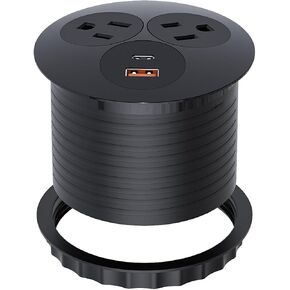Recessed Desk Power Grommet 3-1/8inch Hole(3.15 inch) with PD 20W USB-C Port Fast Charging Station USB-A Port,Desk Hole Grommet Recessed Outlet,Round Desktop Conference Room Power Grommet Outlet