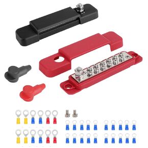 2 Packs Red Black Battery Bus Bar 12 Terminal Power Distribution Block with 32 Wire Terminals and 2*M4 Terminal Screws,2 x Protective Case for Automotive Car Boat Marine RV Truck
