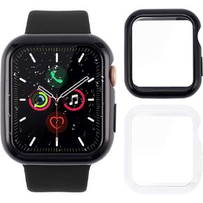 Tranesca 2 Pack 38mm Slim Hard Apple Watch Case with Built in Ultra Thin WATER PROOF TPU Full Coverage Tempered Glass Screen Protector for Apple Watch Series 2 and Series 3 (Black, Clear)