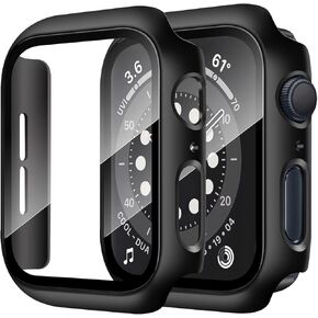 Anlinser 2 Pack Hard Cases Compatible for Apple Watch Case 44mm SE/Series 6/Series 5/Series 4 with Tempered Glass Screen Protector, Full Protective Cover for iWatch (Dark Green + Transparent)