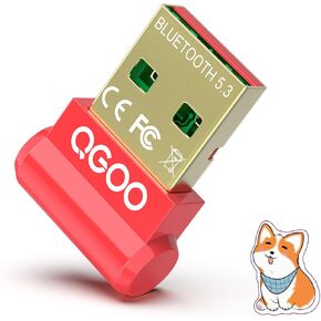 محول بلوتوث USB للكمبيوتر الشخصي - QGOO Bluetooth Dongle 5.3 EDR، مستقبل بلوتوث لاسلكي للكمبيوتر المكتبي والكمبيوتر المحمول بلوتوث Windows 8.1/10/11 (أحمر-098)
