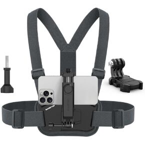 Sametop Phone Chest Mount Harness Holder Mobile Phone Strap Clip Compatible with iPhone Samsung GoPro 12/11/10/9/8 DJI Osmo and Most Cell Phones Action Cameras POV/VLOG
