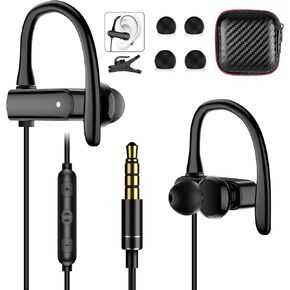 3.5mm Headphones Wired with Microphone, Over Ear Hook Buds Wrap Around Sport Running Earbuds Workout Gym Corded Plug in Earphones for iPhone 6 6s Samsung Galaxy A13 A14 iPod MP3 MP4 PC Laptop Computer