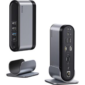 محطة إرساء USB C شاشة مزدوجة، محطة إرساء كمبيوتر محمول Baseus 14 في 1 مع 2 * 4K HDMI + VGA + 1000M LAN + 6 * منافذ USB A/C + 100W PD + صوت، قاعدة USB C متوافقة مع MacBook/Dell/HP /لينوفو/ستيم ديك in Kuwait