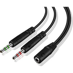 3.5mm Headphone Splitter for PC TRRS Female to TRS Dual Male Jack Y Splitter Aux Cable Headset Audio Adapter Cord for Gaming Headset Headphone Earphone to Dual-Jack PC Desktop Computer Laptop