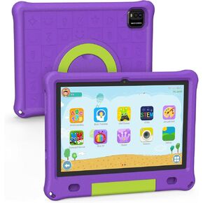 تابلت BAKEN Kids مع حافظة، 10 بوصة Android 12 Tablet للأطفال، 6 جيجابايت (3+3)+64 جيجابايت 1 تيرابايت موسع، 6000 مللي أمبير، مع حافظة مقاومة للصدمات، كاميرا مزدوجة، بلوتوث، واي فاي، مراقبة أبوية، ألعاب تعليمية، أرجواني