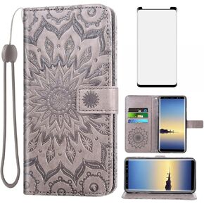 Phone Case for Samsung Galaxy Note 8 Wallet Cases with Tempered Glass Screen Protector Leather Slim Flip Cover Card Holder Stand Cell Accessories Glaxay Note8 Not S8 Galaxies Gaxaly Women Rose Gold