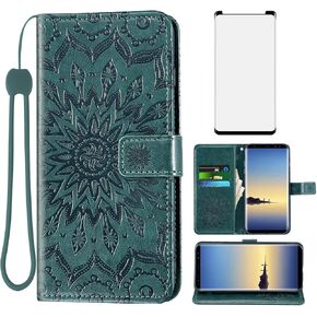 Phone Case for Samsung Galaxy Note 8 Wallet Cases with Tempered Glass Screen Protector Leather Slim Flip Cover Card Holder Stand Cell Accessories Glaxay Note8 Not S8 Galaxies Gaxaly Women Rose Gold