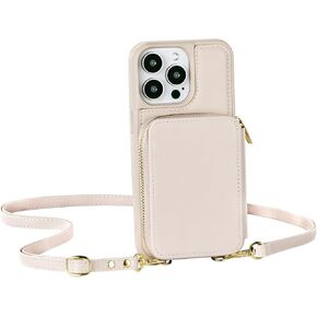 Wallet Case for iPhone 15 Pro 6.1", Card Holder Phone Purse for Women, Crossbody Phone Case with Zipper Leather Cover with Wrist Strap Compatible with iPhone 15 Pro 6.1" 2023- Black