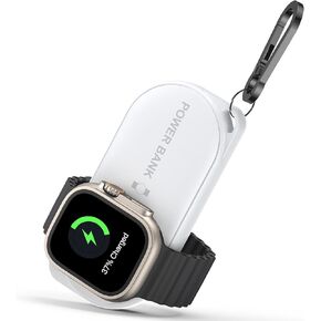 Facbiny Portable Wireless Watch Charger, 1200mAh Keychain Wireless Power Bank with Type A-C Cable, Travel for Apple Watch Series 9/8/7/6/5/4/3/2/SE2/SE/UItra/UItra 2 (Black)
