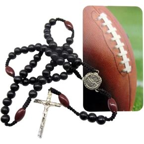 Westmon Works Football Rosary Set with Saint Sebastian Charm and Prayer Card Catholic Sports Expressions Rosaries Series
