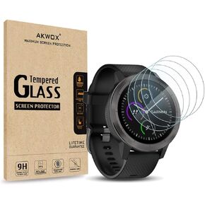 AKWOX (4-Pack) Compatible with for Garmin Vivoactive 3 Screen Protector, [0.3mm 2.5D High Definition 9H] Tempered Glass Screen Protector for Garmin Vivoactive 3 / Fenix Chronos