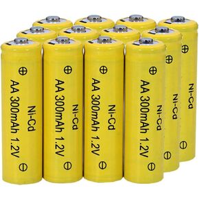 FULIN 12 Packs 1.2V AA 300mAh Ni-Cd Rechargable Batteries for Solar Lights,Lawn Landscape Lighting(AA Size)