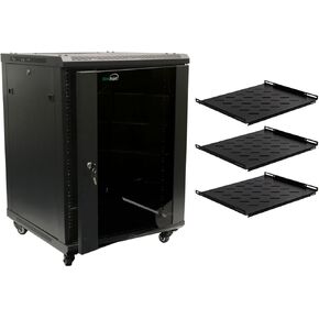 NavePoint 15U Wall Mount Server Data Cabinet 24 Inch Depth Glass Door Lock Casters and Shelves