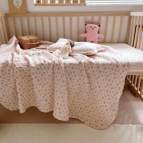 MKXI Nursery Blankets Swaddling Blankets Leaves Pattern 100% Cotton Natural Soft Thin Quilt Toddler Blanket Muslin Baby Quilts Lightweight Breathable