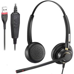 AramaUSB Headset with Microphone Noise Cancelling & Audio Controls Ultra Comfort USB Headset with Microphone for Pc Computer Laptop Wired Headset for Office Home (binaural)