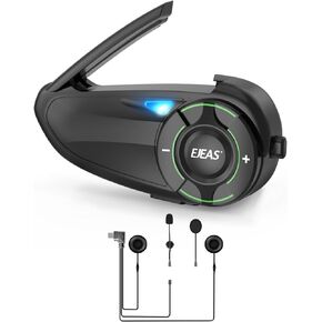EJEAS Q8 1PC Motorcycle Bluetooth Headset, Upgraded Mesh 3.0 Intercom System with Music Sharing and IP67 Waterproof for 6 Riders Group Talking